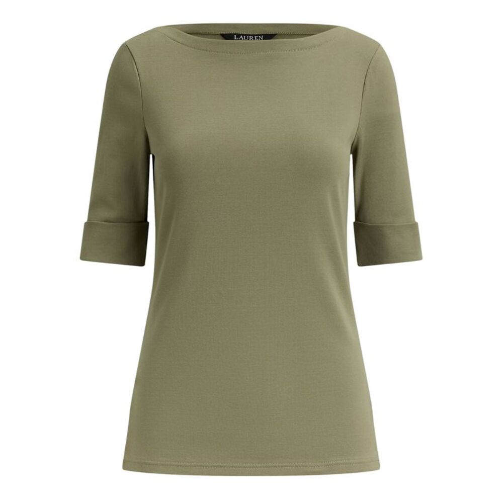 Lauren Ralph Lauren Womens Stretch Cotton Boatneck T-Shirt M Light Agave - NWT